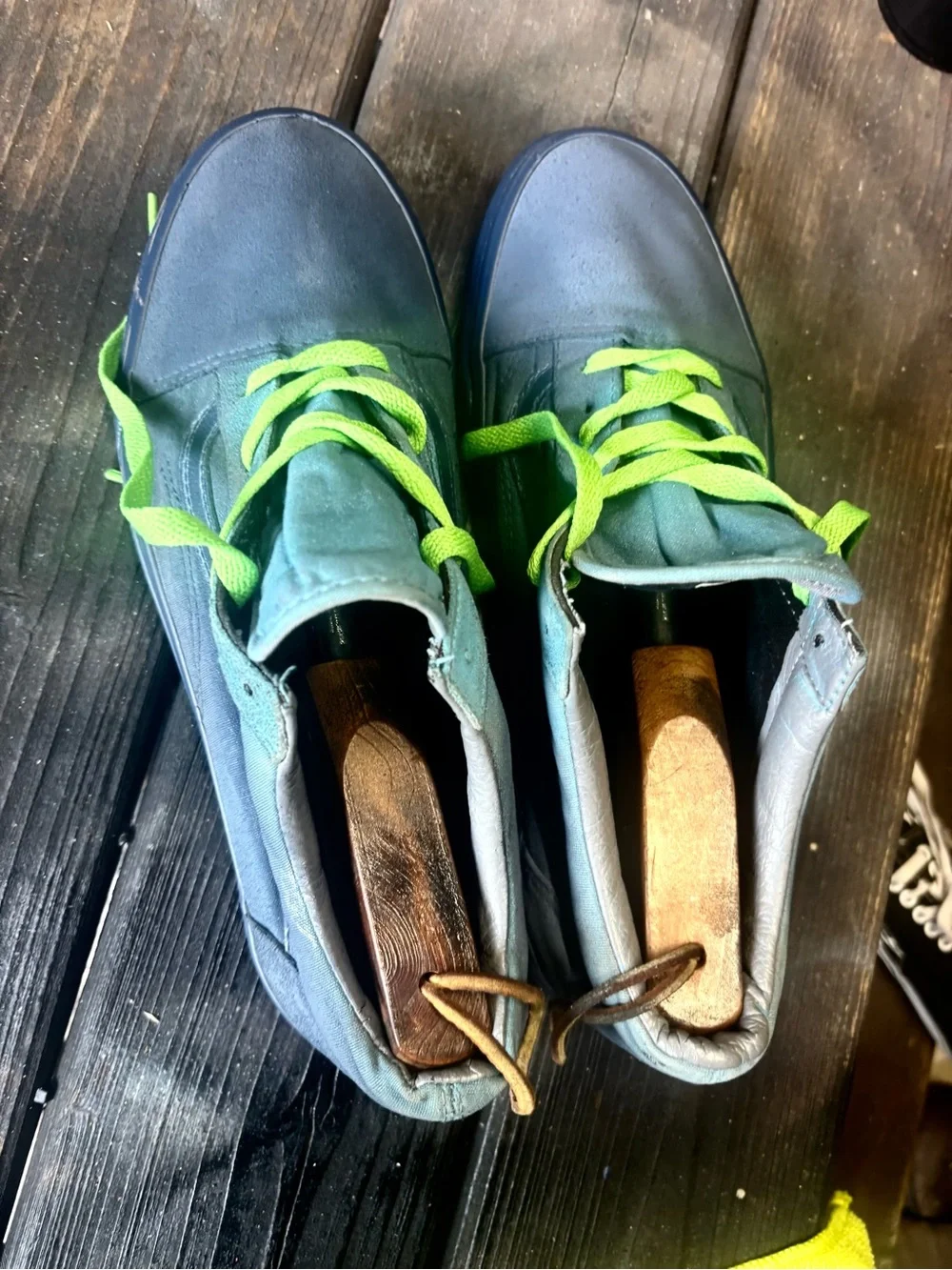 Blue Vans Old Skool sneakers with neon green laces size 11 good condition